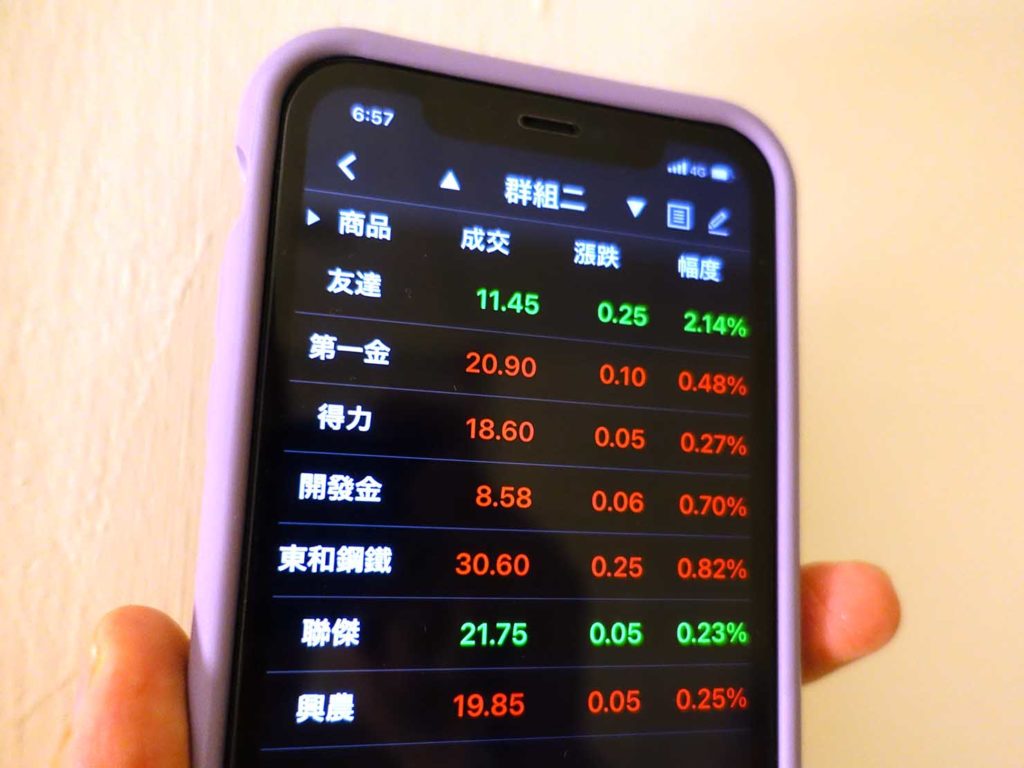 台湾の株式取引アプリ画面