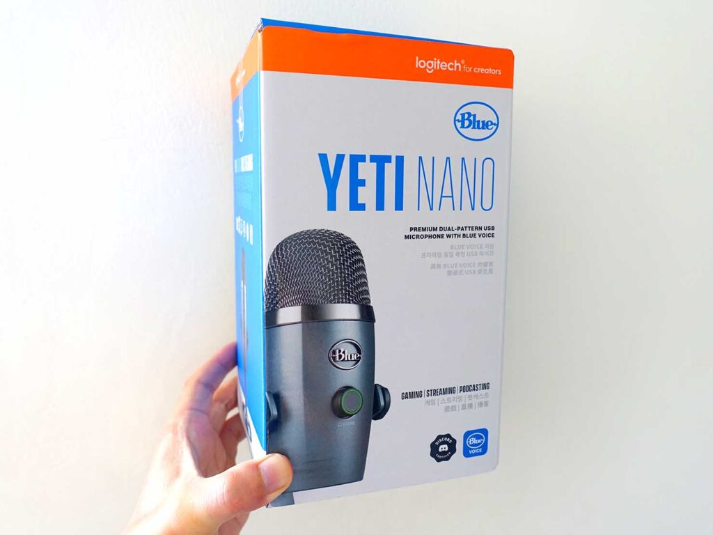 動画撮影で音声を綺麗に撮るためのアイテム「BLUE YETI nano」のパッケージ