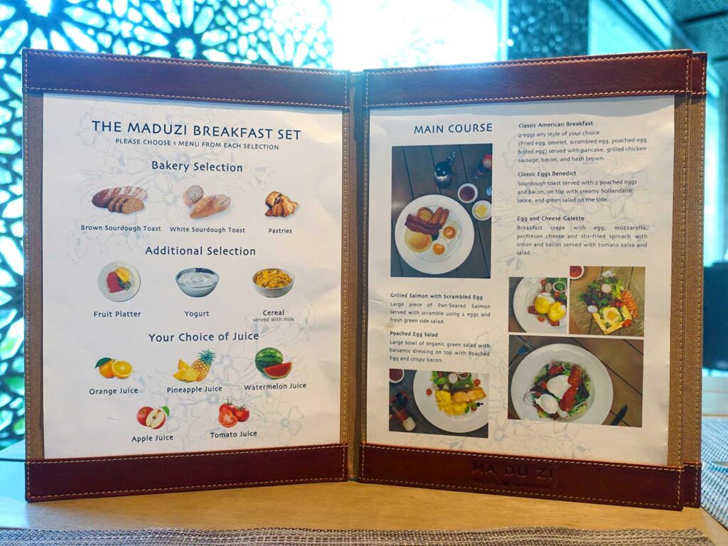 バンコク・アソーク駅徒歩５分のおすすめホテル「Maduzi Hotel」の朝食メニュー